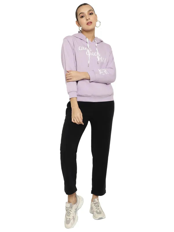 Mettle Women Purple Printed Hooded Sweatshirt
