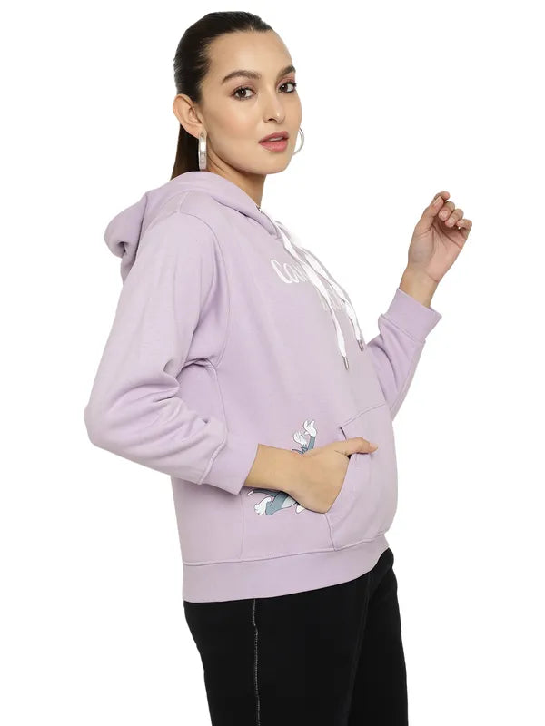 Mettle Women Purple Printed Hooded Sweatshirt