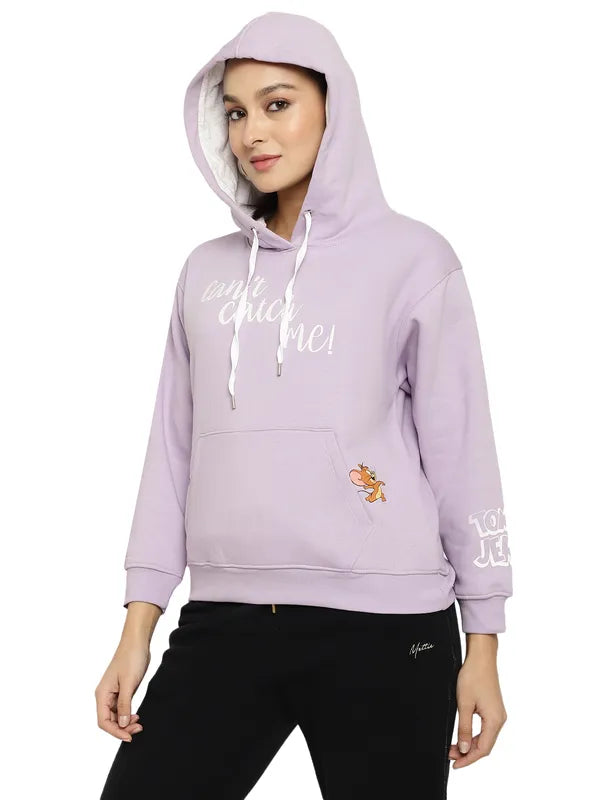 Mettle Women Purple Printed Hooded Sweatshirt
