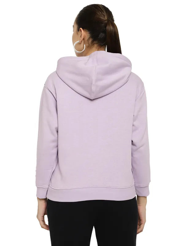 Mettle Women Purple Printed Hooded Sweatshirt