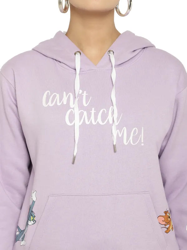 Mettle Women Purple Printed Hooded Sweatshirt