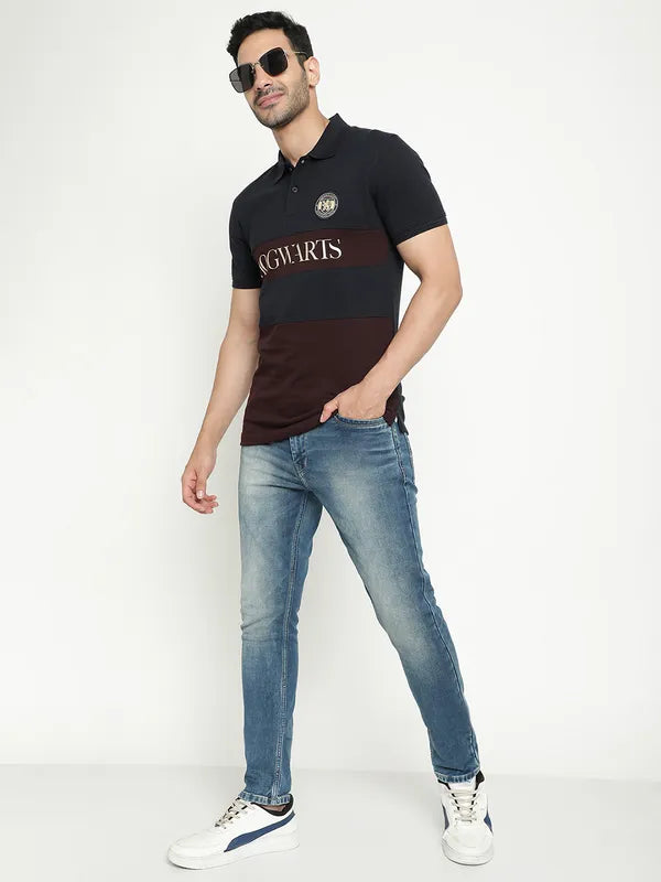 Octave Typography Printed Polo Collar Cotton T-Shirt