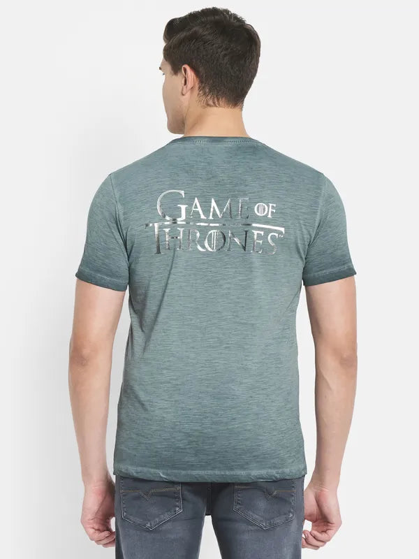 Octave Men Green Typography Printed Raw Edge T-Shirt