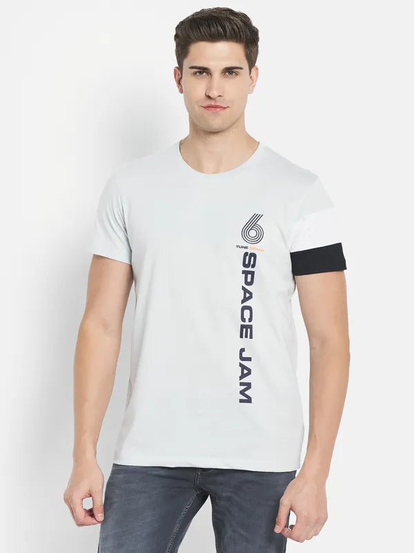 Octave Men Grey Typography Printed Applique T-Shirt