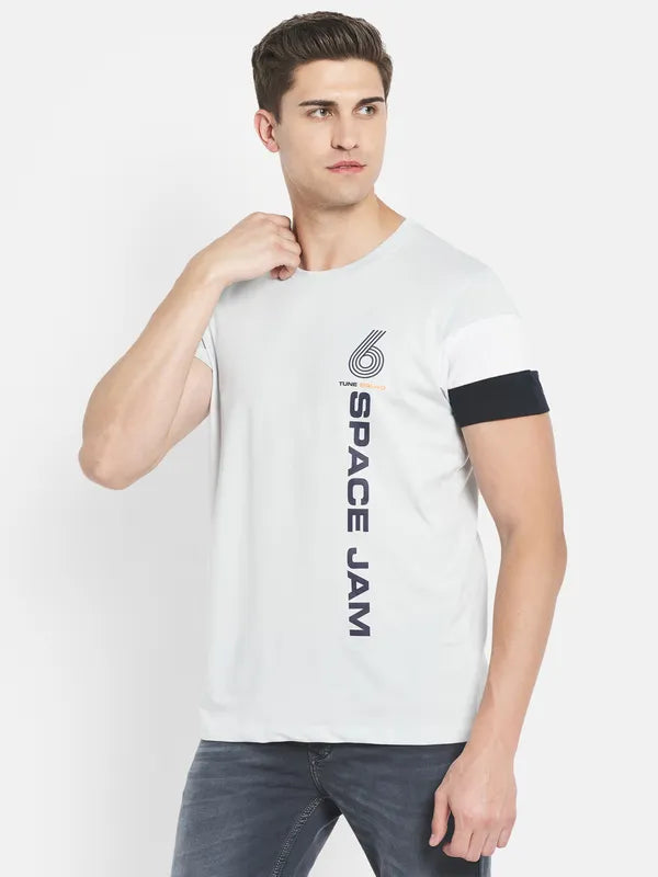 Octave Men Grey Typography Printed Applique T-Shirt