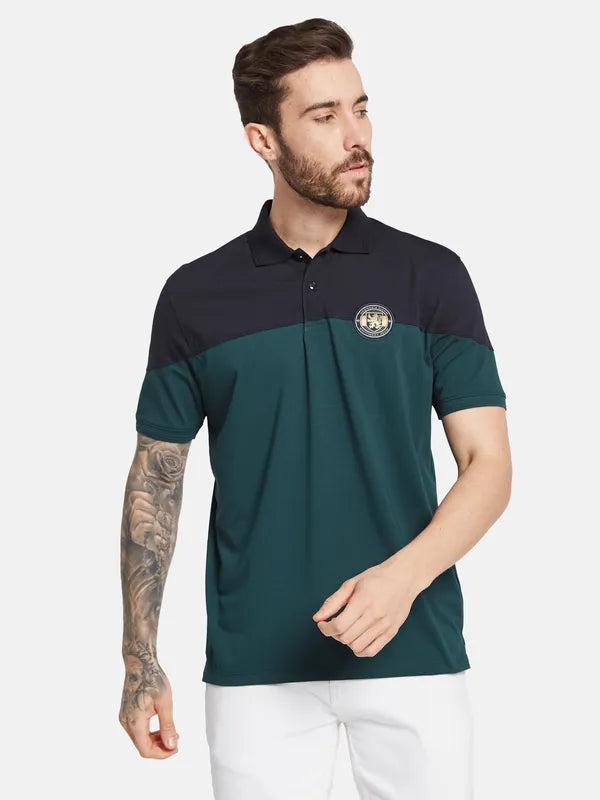 Octave Colourblocked Polo Collar Cotton T-Shirt