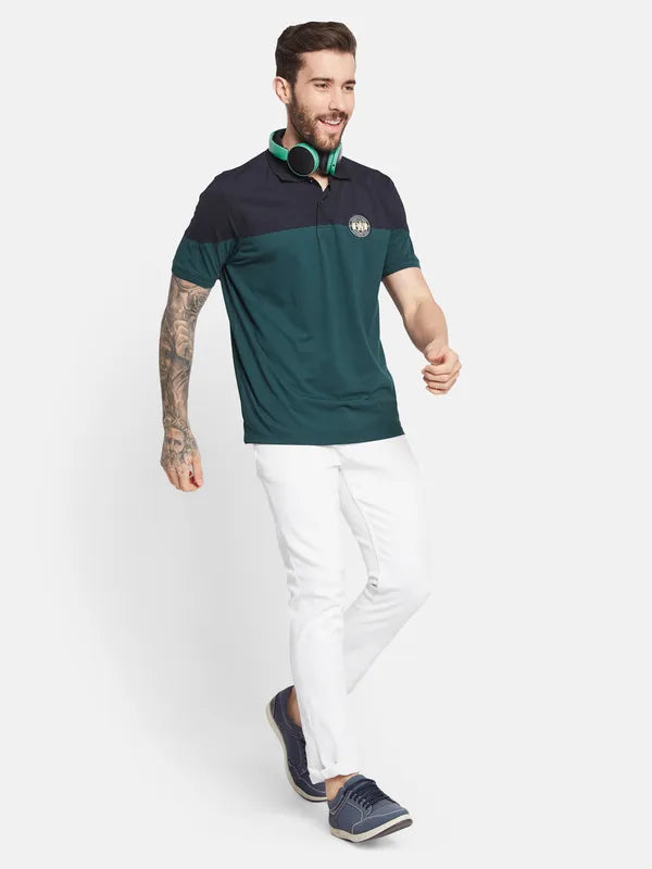 Octave Colourblocked Polo Collar Cotton T-Shirt