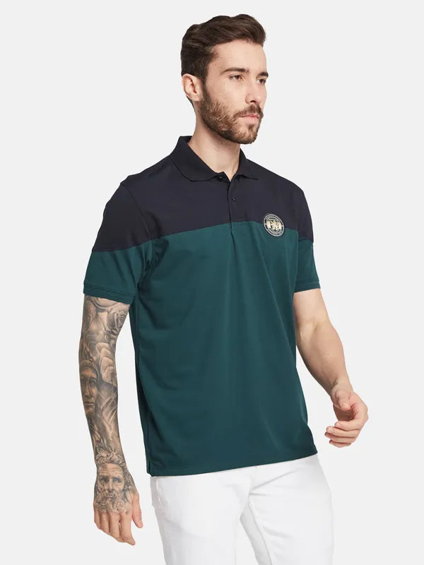Octave Colourblocked Polo Collar Cotton T-Shirt