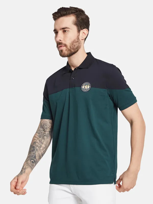 Octave Colourblocked Polo Collar Cotton T-Shirt