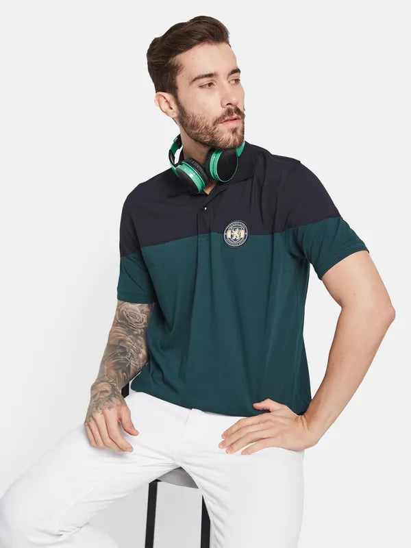 Octave Colourblocked Polo Collar Cotton T-Shirt