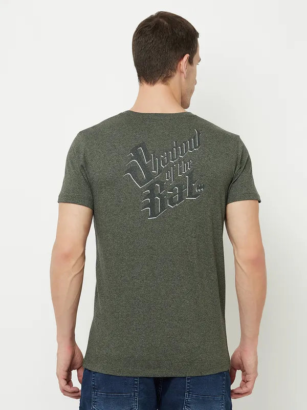 Octave Men Olive Green Typography Batman Printed Applique T-Shirt
