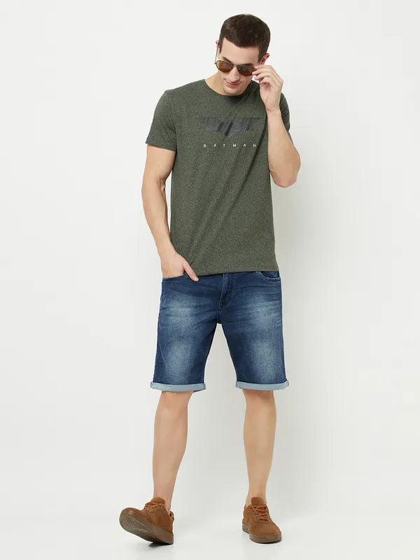 Octave Men Olive Green Typography Batman Printed Applique T-Shirt