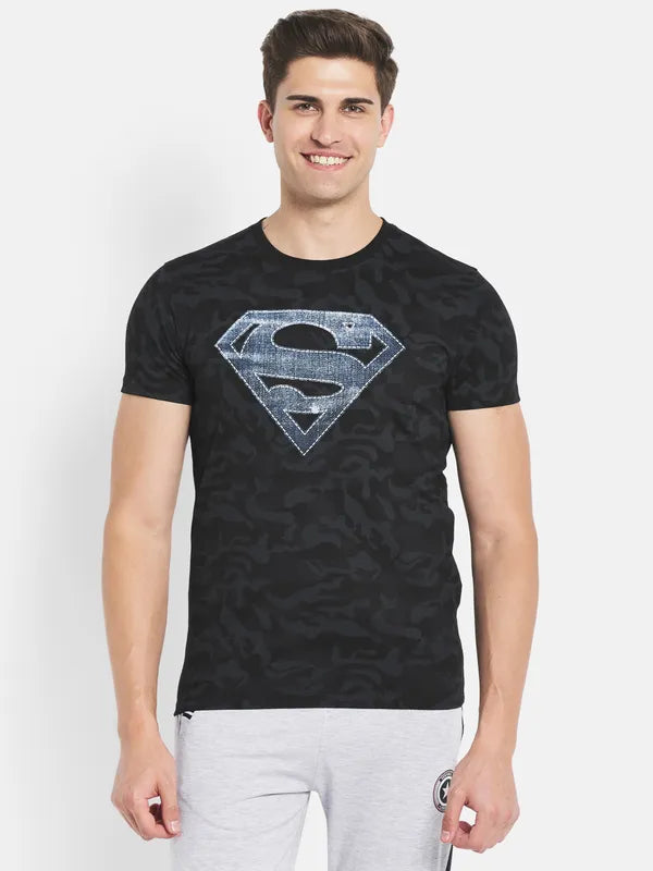 Octave Men Black Superman Printed T-Shirt