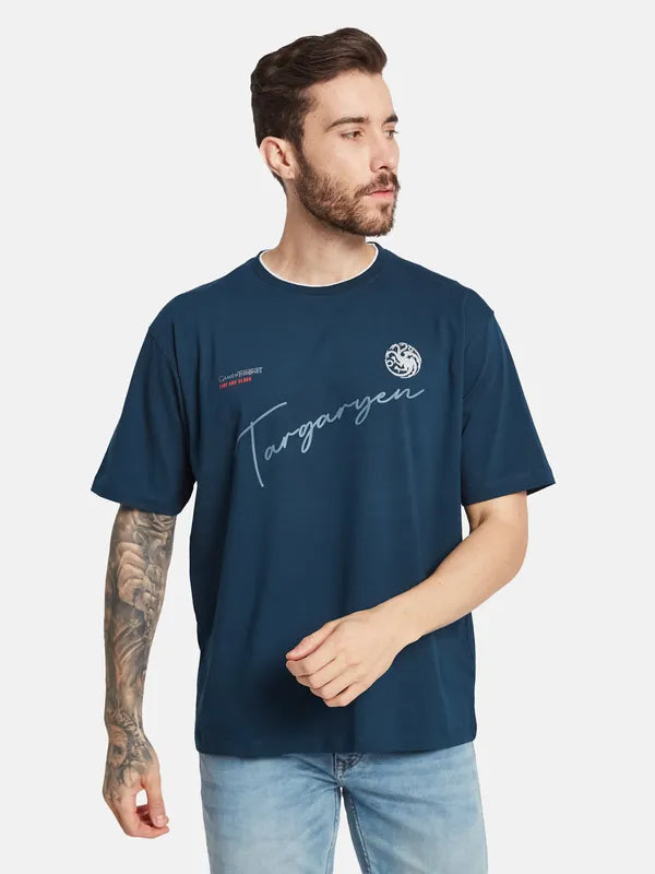 Octave Typography Printed Round Neck Cotton T-Shirt