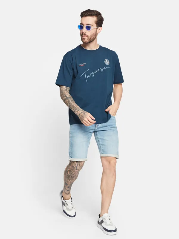 Octave Typography Printed Round Neck Cotton T-Shirt