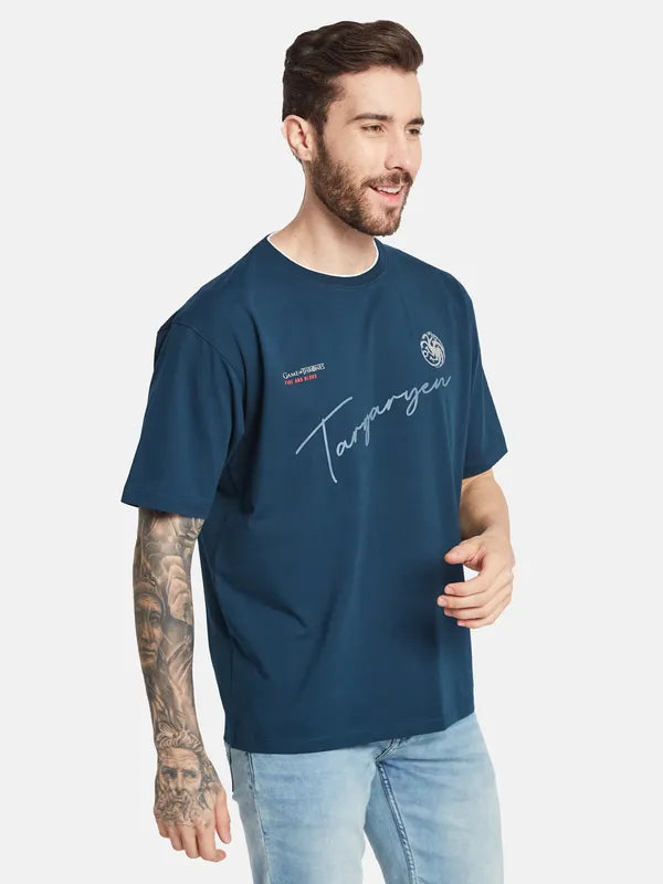 Octave Typography Printed Round Neck Cotton T-Shirt