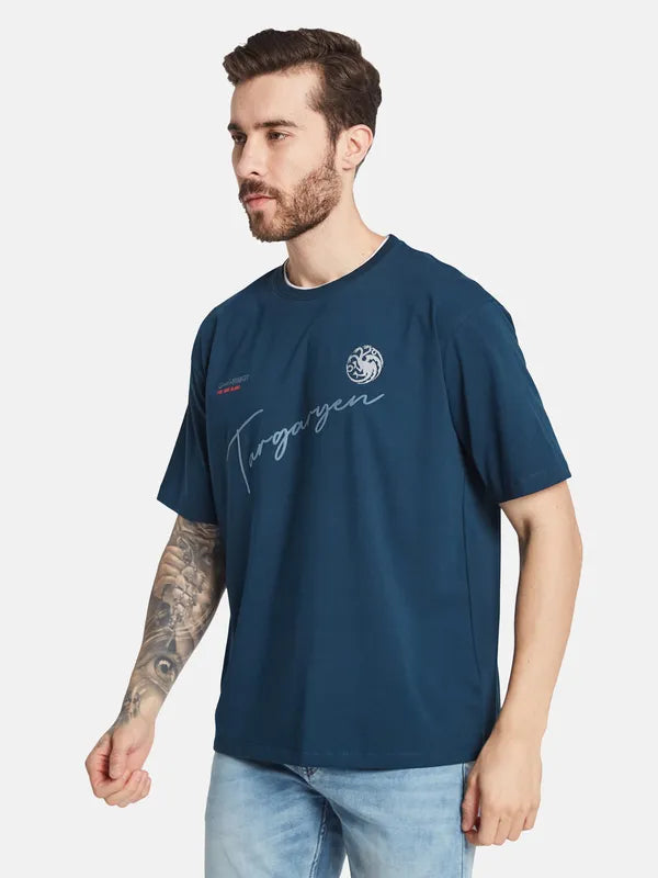 Octave Typography Printed Round Neck Cotton T-Shirt