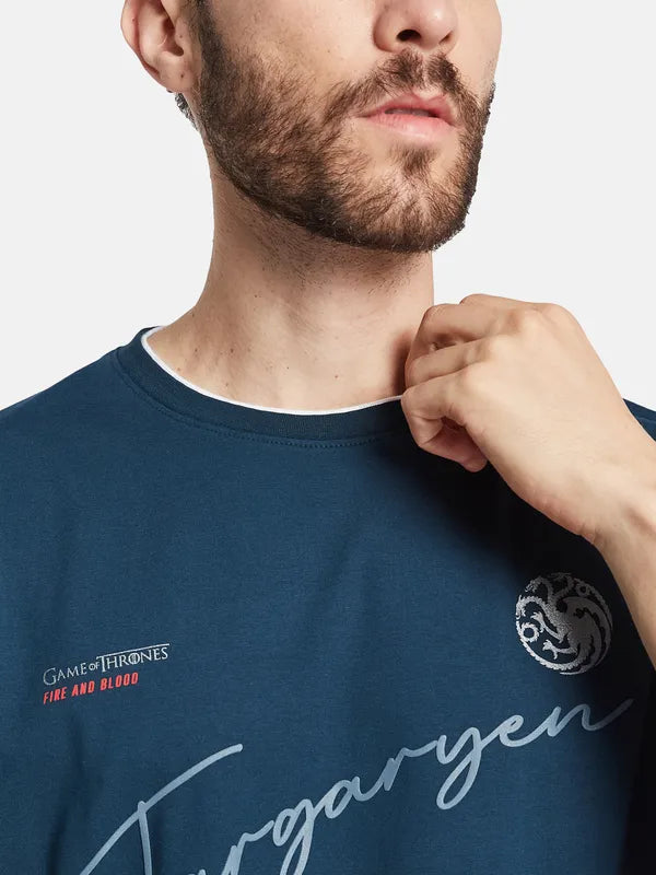 Octave Typography Printed Round Neck Cotton T-Shirt