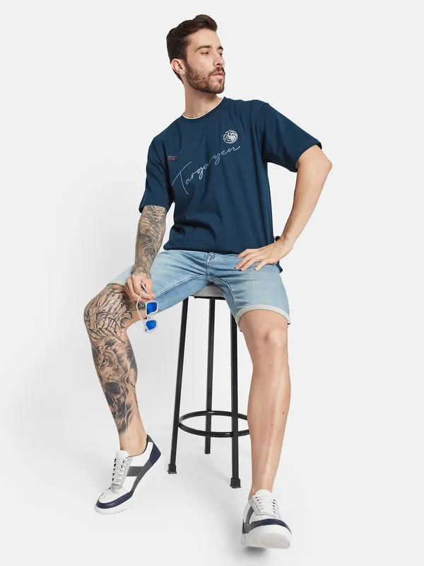 Octave Typography Printed Round Neck Cotton T-Shirt