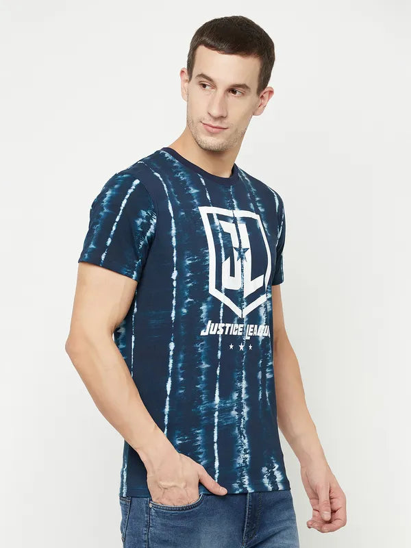 Octave Men Blue Typography Printed Raw Edge T-Shirt