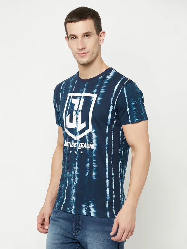 Octave Men Blue Typography Printed Raw Edge T-Shirt