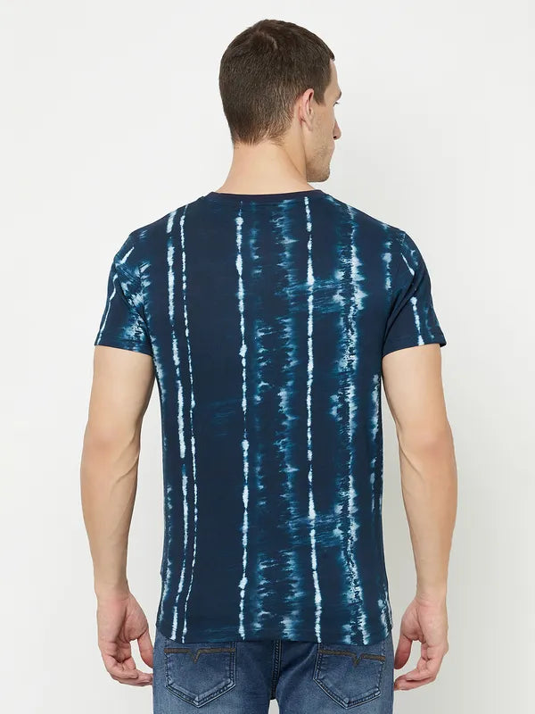 Octave Men Blue Typography Printed Raw Edge T-Shirt