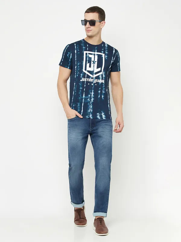 Octave Men Blue Typography Printed Raw Edge T-Shirt