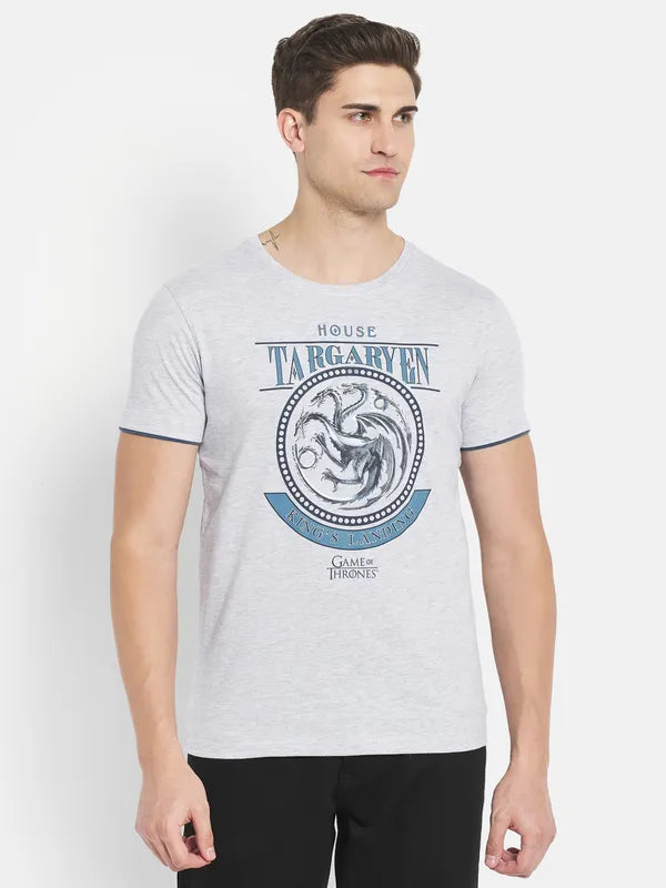 Octave Men Grey Typography Printed T-Shirt