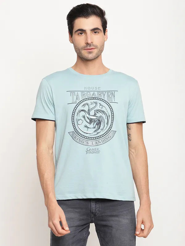 Octave Men Blue Graphic Printed Cotton Regular Fit T-Shirt