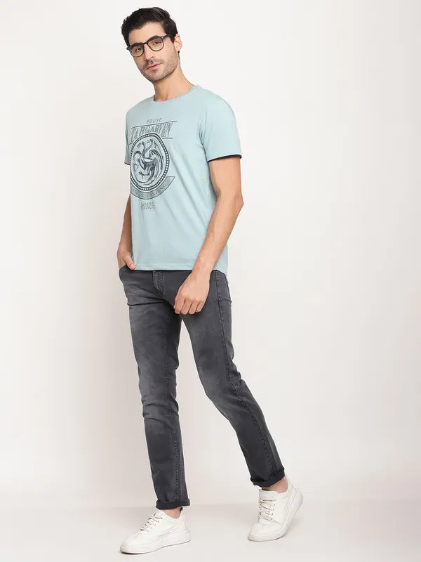 Octave Men Blue Graphic Printed Cotton Regular Fit T-Shirt