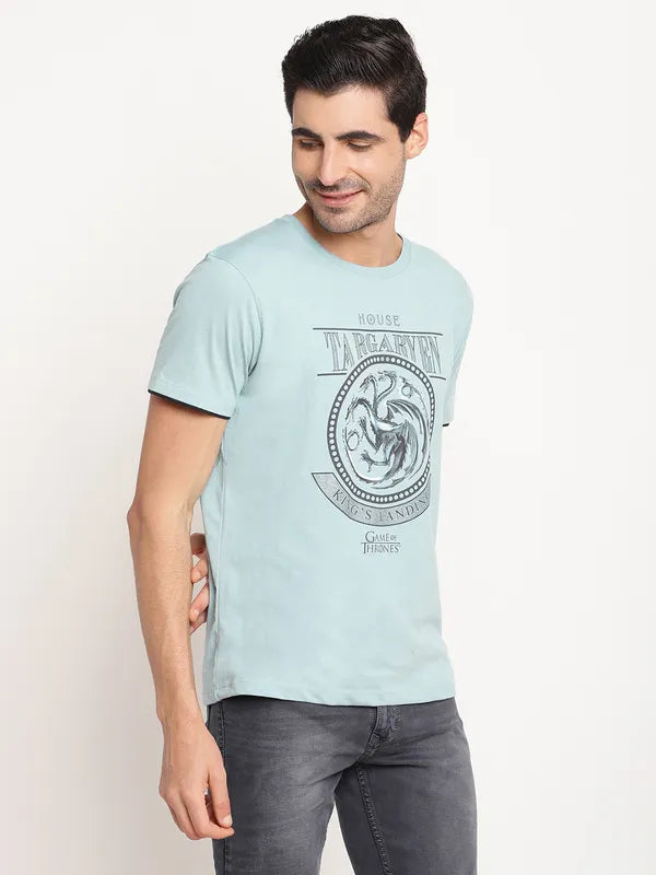 Octave Men Blue Graphic Printed Cotton Regular Fit T-Shirt