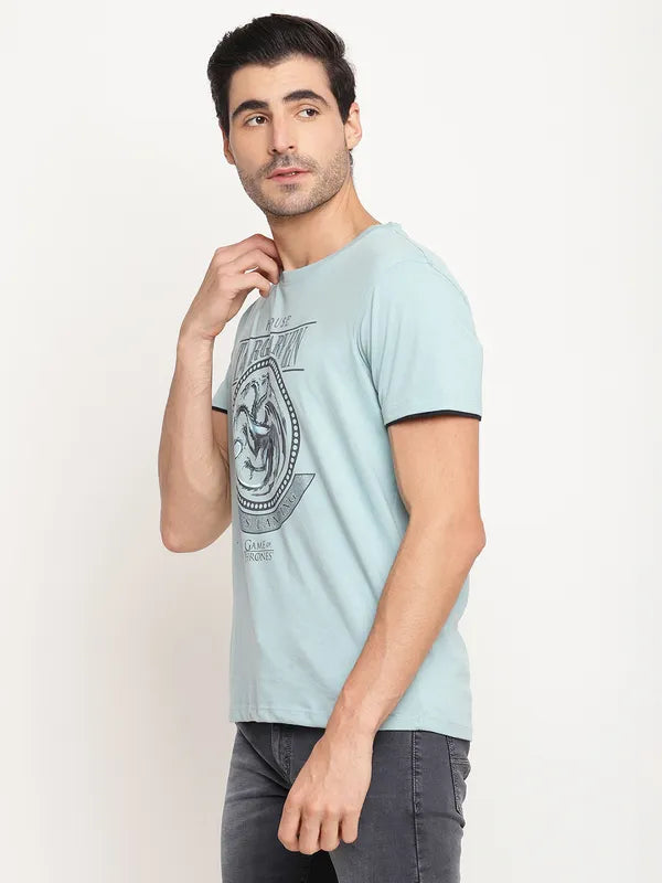 Octave Men Blue Graphic Printed Cotton Regular Fit T-Shirt