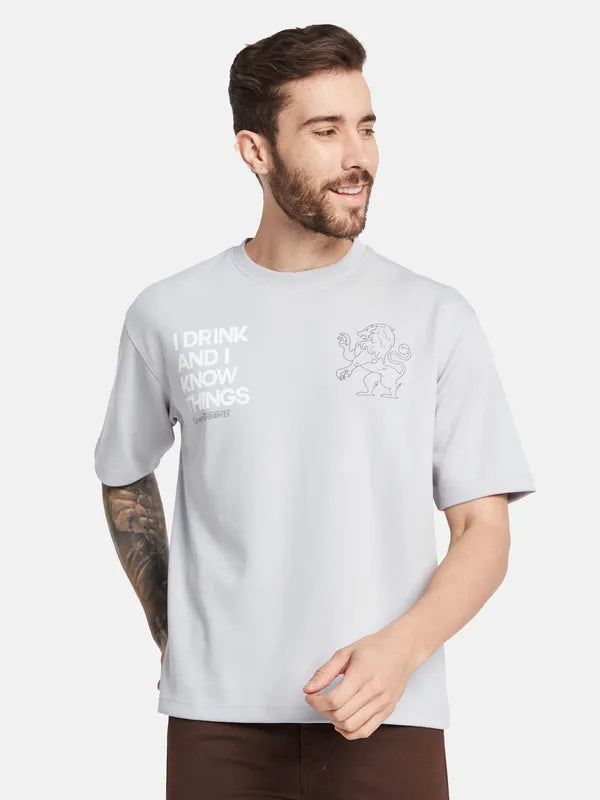 Octave Typography Printed Round Neck Cotton T-Shirt