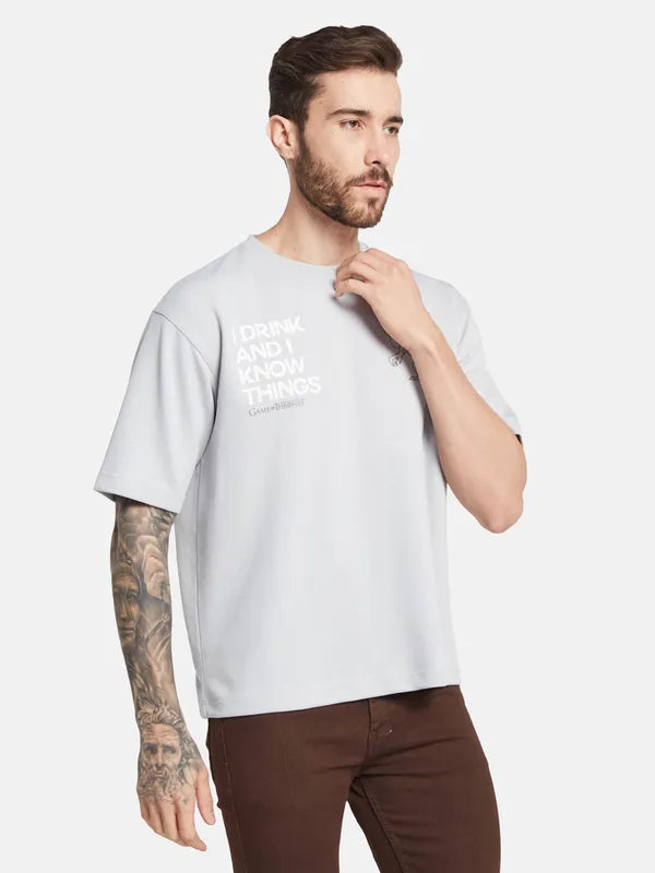 Octave Typography Printed Round Neck Cotton T-Shirt