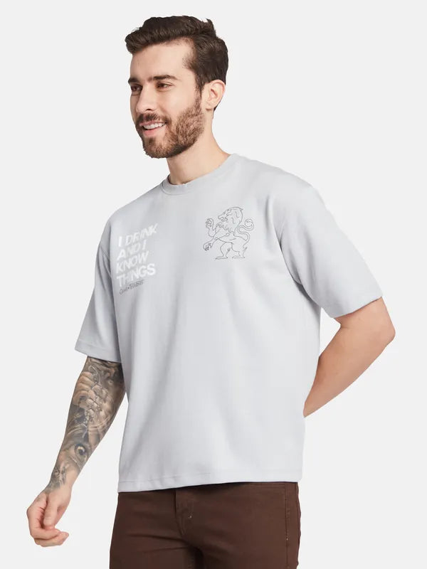 Octave Typography Printed Round Neck Cotton T-Shirt