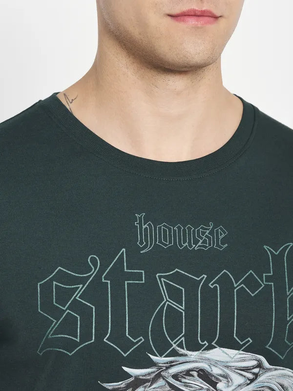 Octave Men Green Typography Printed T-Shirt