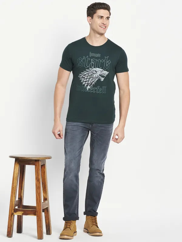 Octave Men Green Typography Printed T-Shirt