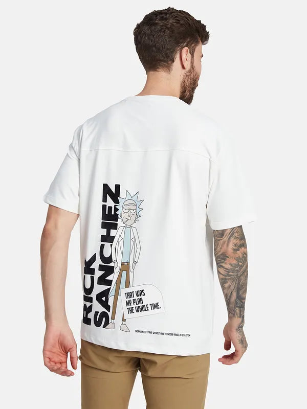 Octave Round Neck Drop Shoulder Sleeves Typographic Printed Regular Fit Cotton T-Shirt