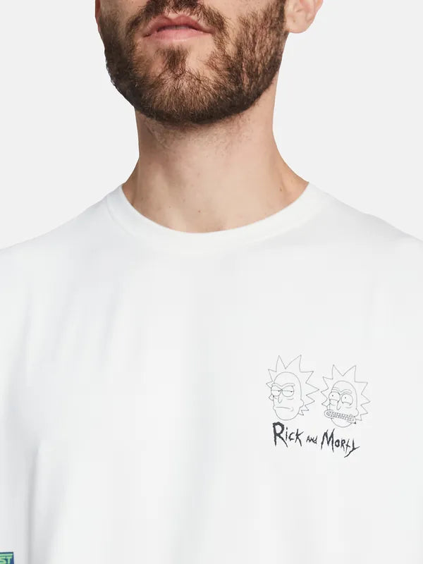 Octave Round Neck Drop Shoulder Sleeves Typographic Printed Regular Fit Cotton T-Shirt