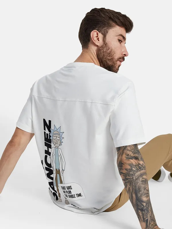 Octave Round Neck Drop Shoulder Sleeves Typographic Printed Regular Fit Cotton T-Shirt