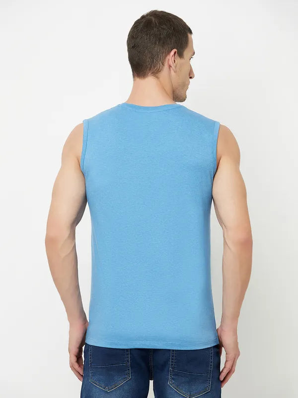 Octave Men Blue Typography Superman Printed Raw Edge T-Shirt