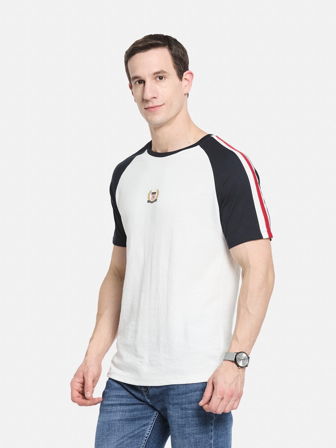 CUT N SEW ROUND NECK BOX KNIT T-SHIRT