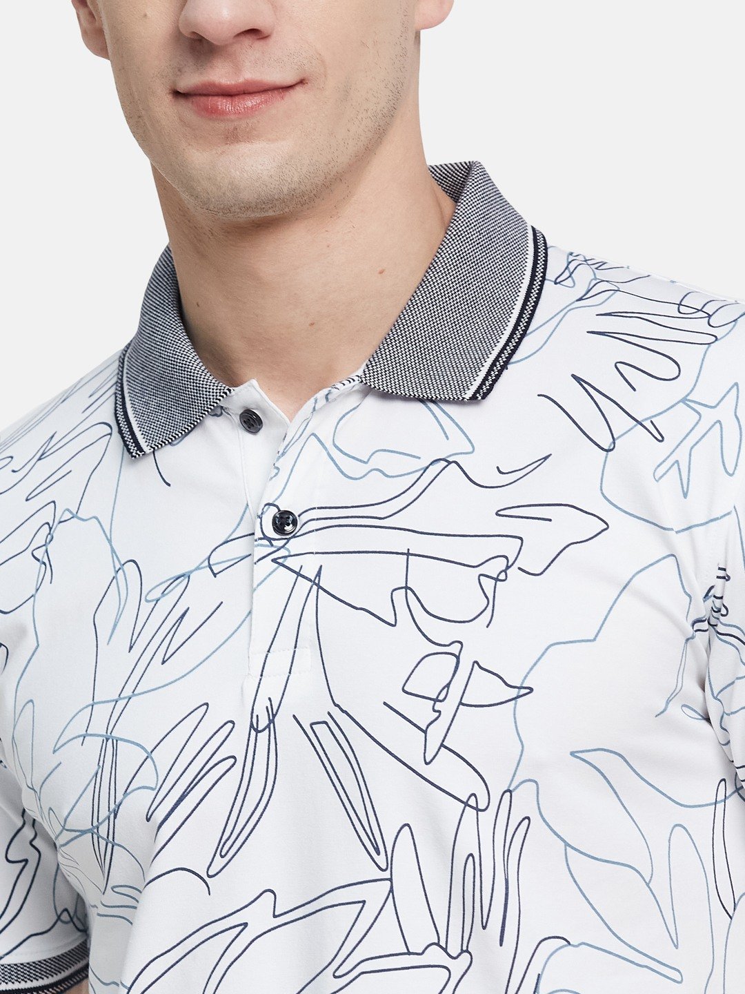 AOP FLORAL PRINT POLO NECK SINGLE JERSEY KNIT LYCRA T-SHIRT