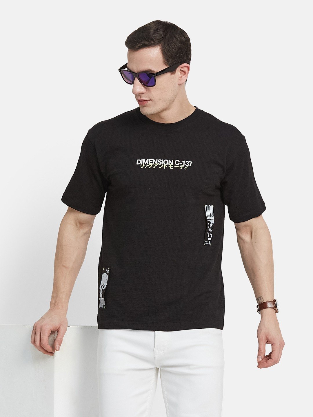 OVERSIZED WARNER BROTHERS BACK PRINT ROUND NECK SEER SUCKER T-SHIRT
