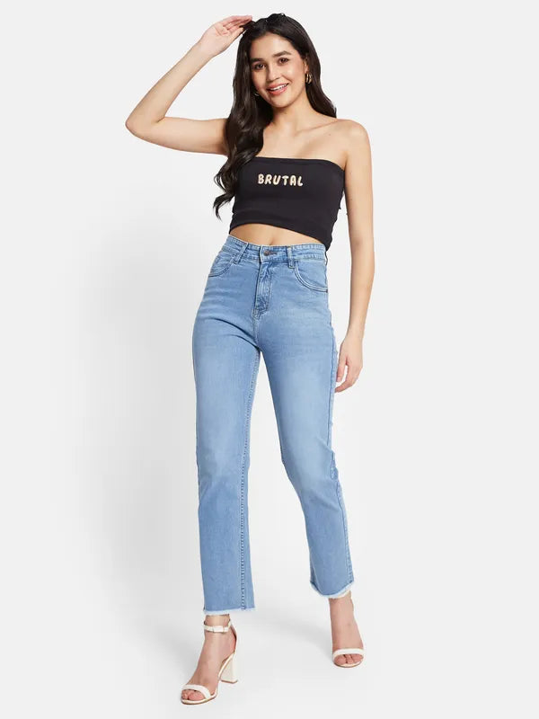 Mettle Women Straight Fit Low Distress Light Fade Cotton Stretchable Jeans