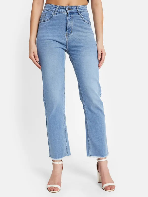 Mettle Women Straight Fit Low Distress Light Fade Cotton Stretchable Jeans
