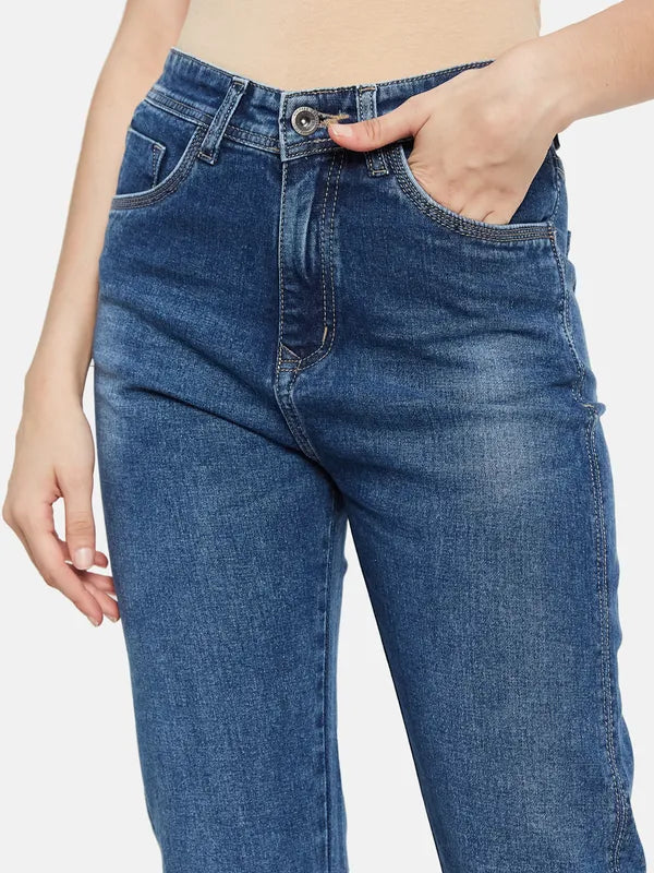 Denim Straight Fit Jeans With Side Slit