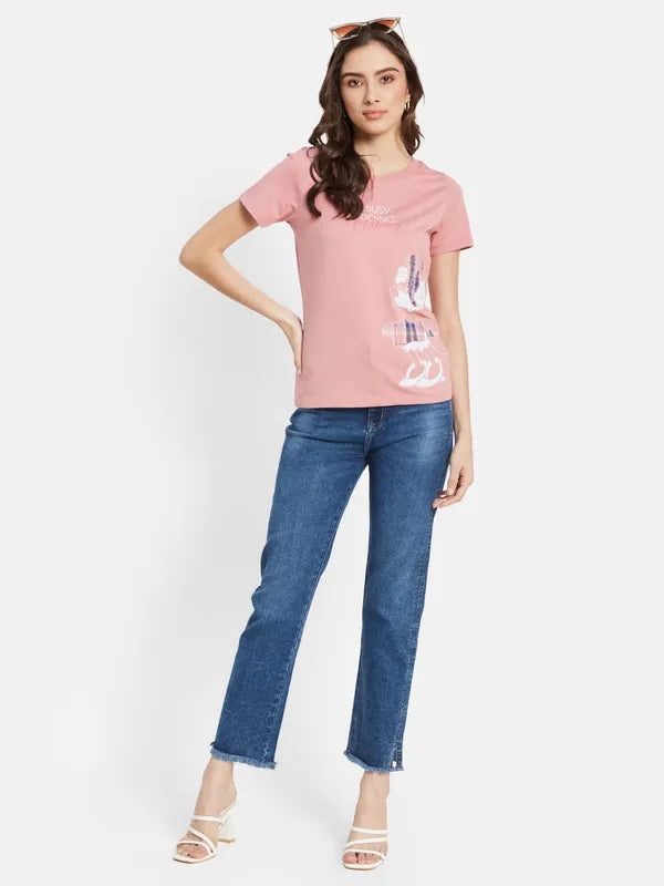 Denim Straight Fit Jeans With Side Slit