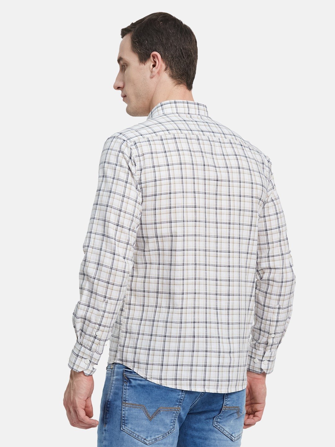 METTLE Men Spread Collar Checked Cotton Casual Shirt