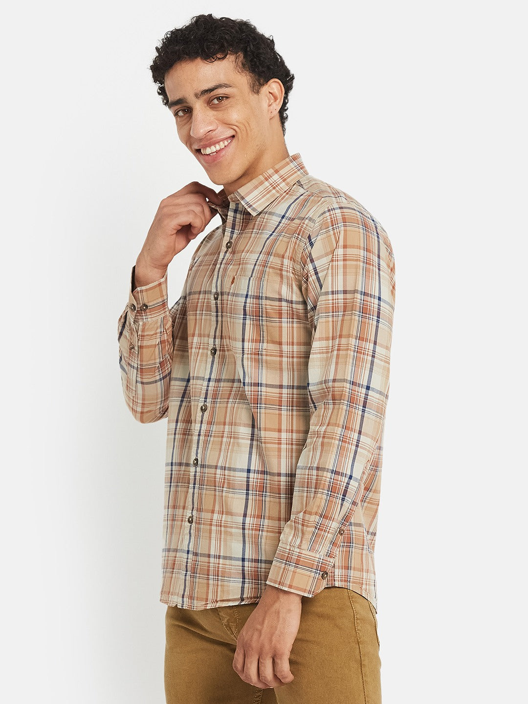 METTLE SS25 Checked Cotton Spread Collar Casual Shirt
